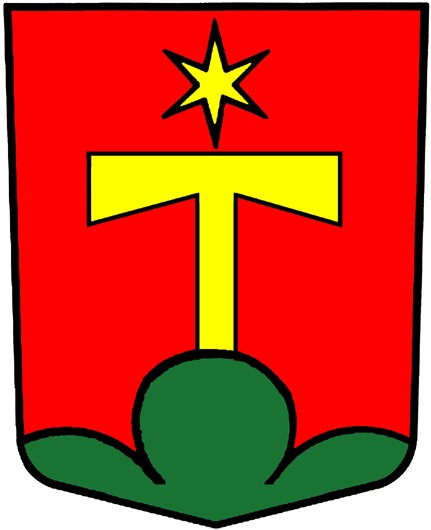 In Rot, auf grünem Dreiberg, ein goldener Grossbuchstabe T, überhöht von einem sechsstrahligen goldenen Stern